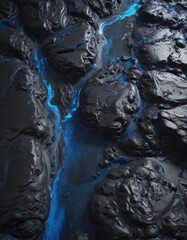 Abstract blue lava stone, mesmerizing texture  Flowing cobalt river  ,  flowing,  swirling,  cobalt