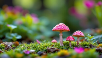 mystical pink toadstools copy space: ample tones: bold magenta optimized for photo use with clear positioning and ample copy space