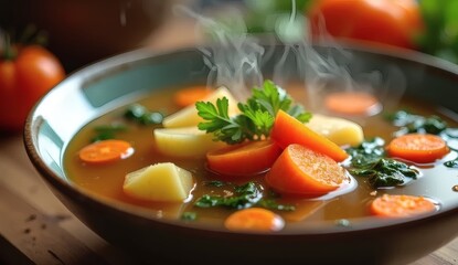 Deep Dish Vegetable Soup with Carrots, Potatoes and Parsley