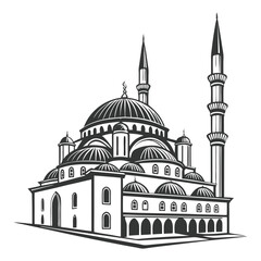 silhouette mosque on white background