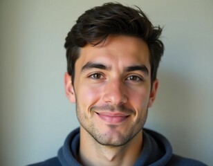A young man from Chechnya radiates warmth and confidence with a genuine smile, showcasing youthful charm against a gentle backdrop that enhances his features Generative AI