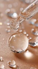 Clear serum dropper releasing liquid on skin