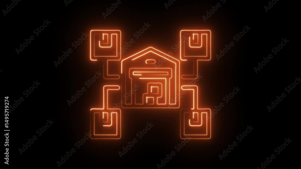 Poster digital warehouse network glowing with connection and distribution on a black background