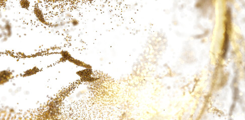 Gold Glitter Particles Exploding on White