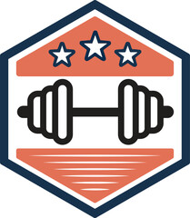 Iron star fitness
Above the barbell are three bold, white stars outlined in navy blue, set against a red-orange background, evoking a sense of achievement, excellence, or patriotism.
