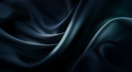 Abstract Flowing Silk Fabric in Deep Navy Blue, Metallic Silver, and Smoky Teal with Soft Directional Lighting for a Luxurious and Moody Aesthetic