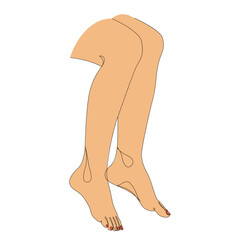 Silhouettes of human legs, feet in modern one line style. Red painted nails. Continuous line drawing, stickers, logo. Vector illustration