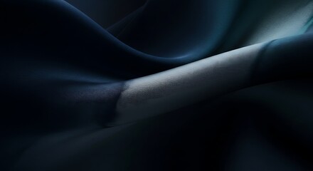 Abstract Flowing Silk Fabric in Deep Navy Blue, Metallic Silver, and Smoky Teal with Soft Directional Lighting for a Luxurious and Moody Aesthetic