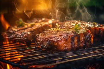 Delicious bbq grill steaks background