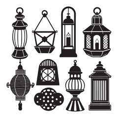 Fototapeta premium Lamps icons set collection silhouette vector