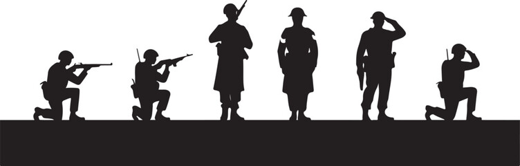 Silhouette of Five Soldiers in Various Poses