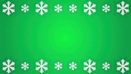 Abstract white snowflake pattern, seamless border on green background , christmas, texture, winter wonderland