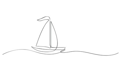Vector continuous one simple single abstract line drawing of Sailboat travel tourism concept isolated on a white background