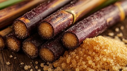 Sugarcane stalks and brown sugar