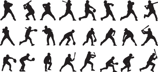 Baseball Player Silhouettes Action Poses Collection