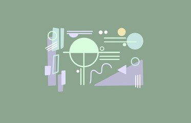 Abstract illustration of random shapes with green tone