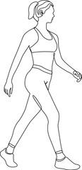 Woman walking side wiew minimalist line art drawing. 