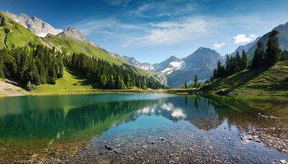 lake is surrounded by mountains