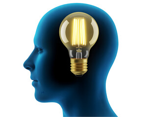 Brilliant Idea Concept Glowing Light Bulb Inside a Human Head Silhouette
