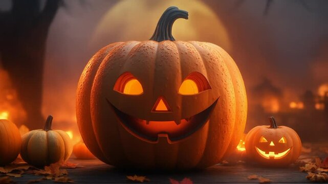 Cartoon halloween jack o lanterns on halloween background 