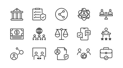 Social policy line icon set. social network, Insurance, public service education, reform, services, welfare, health care, legislation, society, community, Inclusion outline vector thin icon pack