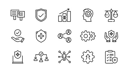 Social policy line icon set. social network, Insurance, public service education, reform, services, welfare, health care, legislation, society, community, Inclusion outline vector thin icon pack