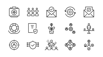 Social policy line icon set. social network, Insurance, public service education, reform, services, welfare, health care, legislation, society, community, Inclusion outline vector thin icon pack