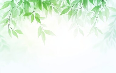 Obraz premium Green Leaves on a Light Background