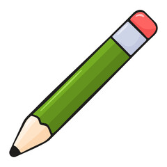 Pencil with Eraser in Cartoon Style