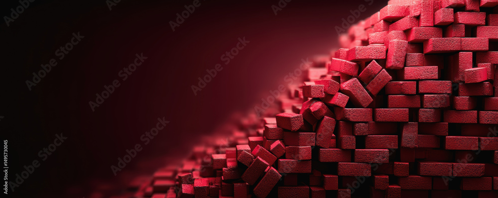 Poster vibrant display of red blocks creating textured surface, evoking sense of depth and dimension. trade