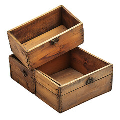 Open wooden boxes with hinged lids against