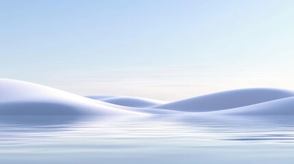 A serene landscape of smooth, snow-covered hills under a clear sky
