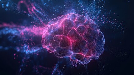 Digital Brain with Data Particles in a Futuristic Style