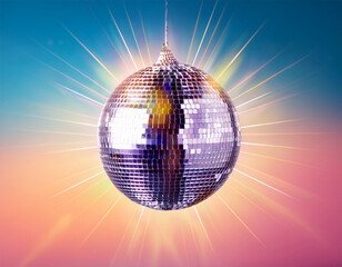 Fototapeta premium shimmering disco ball creating vivid sparkles against a soft gradient background for minimalist creative projects