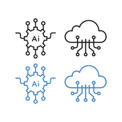 Cloud computing concept vector icon set with speech bubble symbol design ,  AI Communication Icon Two Speech Bubbles Vector Minimalist Chat Dialogue Symbol for Technology and Networking 