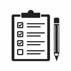 Checklist Clipboard Icon with Pencil Flat Vector.