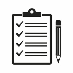 Checklist Clipboard Icon with Pencil Flat Vector.