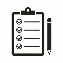 Checklist Clipboard Icon with Pencil Flat Vector.