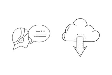 Cloud computing and customer service concept depicted with headset icon and download symbol