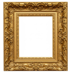 Intricate ornate gold frame, empty center for art. Detailed carvings and embellishments abound