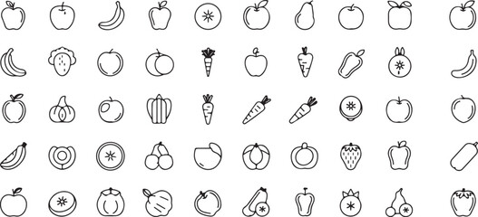 Collection of Line Art Fruit and Vegetable Icons