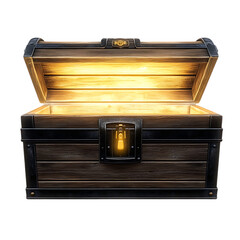  Open wooden chest treasure vintage glowing