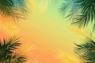 Palm Leaves Frame on Gradient Background, tropical, summer