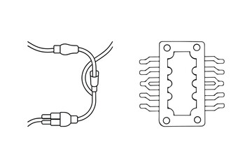 Vector illustration of electrical connectors and an electronic component isolated on white background