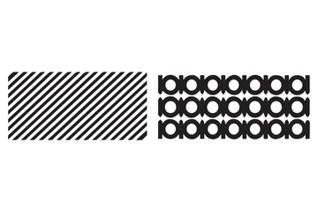 Black and white barcode set with metal line and abstract business pattern . Geometric pattern of diagonal stripes of varying thickness and alternating squares and circles 