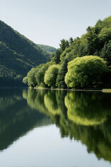 Obraz premium serene summer landscape in quebec featuring lush greenery and calm waters reflecting sky