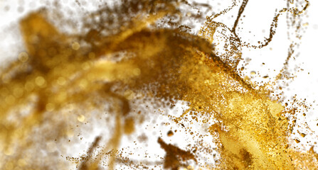 Golden Particles Explosion, Abstract Background, Luxury Texture, Glittering Dust, Gold Splash, Sparkling, Shimmer, Festive, Celebration, Glamour, Rich, Opulent, Bright, Shiny,