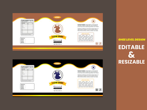  Cow Ghee label design template, Ghee label Packaging and Branding for Luxury Dairy Products Vector Illustration