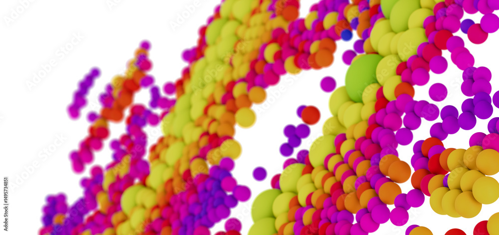Poster vibrant 3d rendering of colorful spheres, perfect for backgrounds and designs.