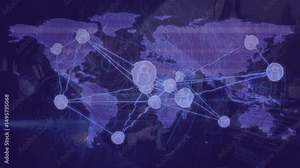 Poster transparent technology overlay pulsing europe node and linking global nodes showing network growth